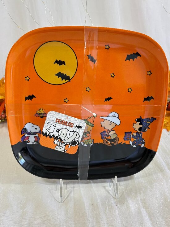 Peanuts Other - PEANUTS Charlie Brown and Gang Set of 4 Halloween Square Melamine Plates 10" NEW